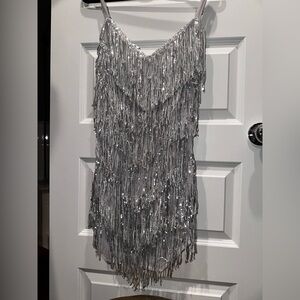 Fashion Nova Shimmering Silver Dress